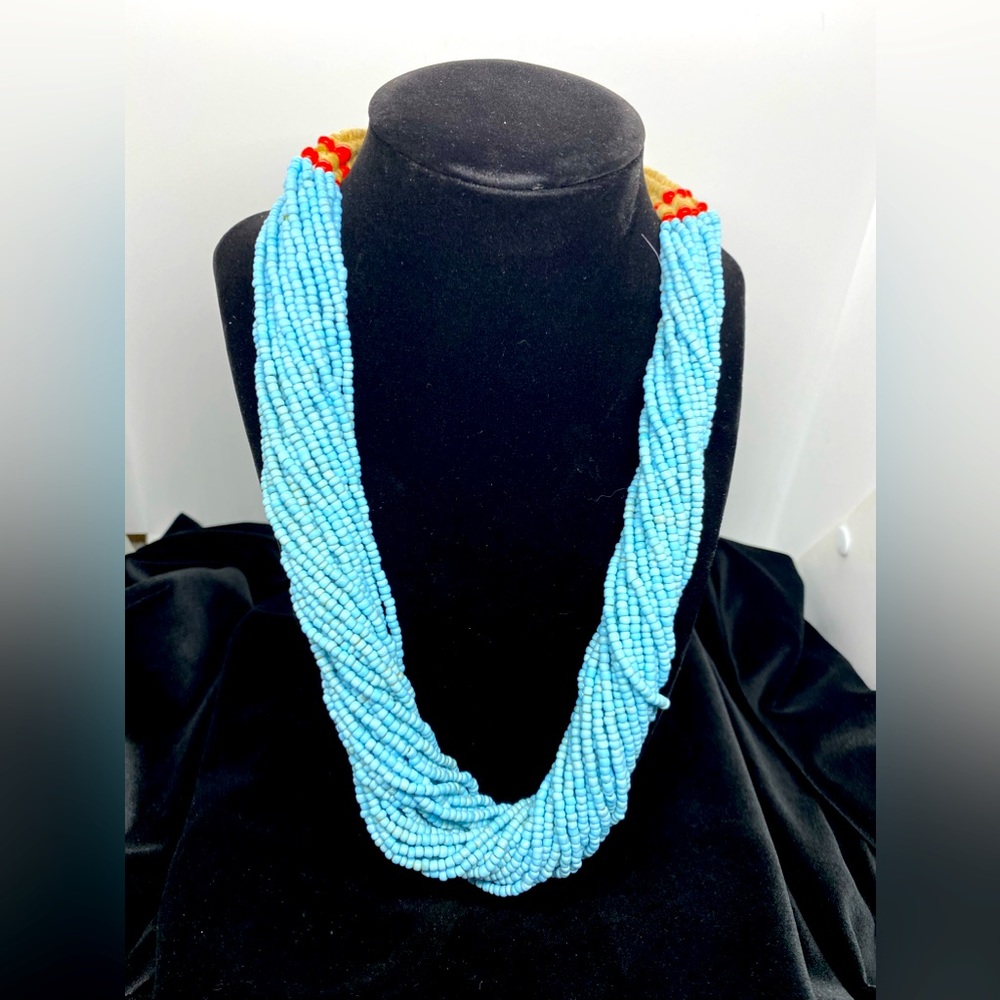 Aqua Blue Beaded Statement Necklace